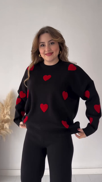 ALINA - ZWEITEILIGES SET MIT HERZMUSTER – Schwarz
