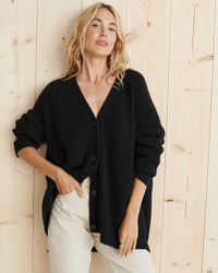 Lina™ | Gerippte Strickjacke mit Knöpfen – Schwarz