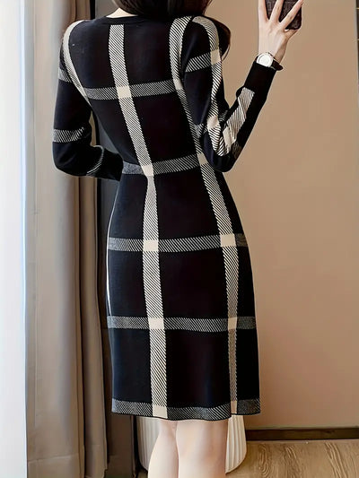Fashio | Modisches Strickkleid für Damen, langärmlig, schmale Passform, eleganter Rundhalsausschnitt