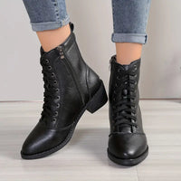 Shilarae | Elegante mittelhohe Damenstiefel mit klobigem Absatz und spitzer Zehe – Schwarz