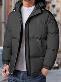 Reigorith | Herren-Winterjacke mit Kapuze - winddicht, dick und warm mit Taschen – Schwarz