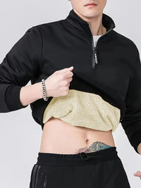 Liavex | Lässiges Fleece-gefüttertes Herren Sweatshirt mit Stehkragen – Schwarz