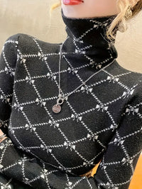 Dreiolyn | Allover Print Rollkragenpullover, Freizeitpullover mit langen Ärmeln – Schwarz