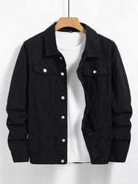 Shiorin | Herren Jeansjacke aus reiner Baumwolle, Knopfleiste Reverskragen Freizeitjacke – Schwarz
