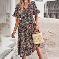 Geblümtes Sommerkleid – Schwarz