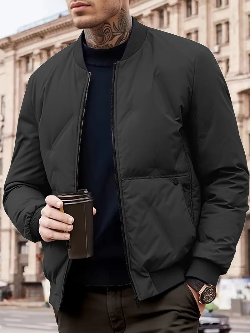 Liaxis | Solider Fleece-Puffermantel für Männer mit Taschen, lässiger Baseballkragen