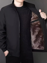 Liakren | Herren Fleece-gefütterte Jacke - Lässiger, winddichter Polyester-Mantel – Schwarz