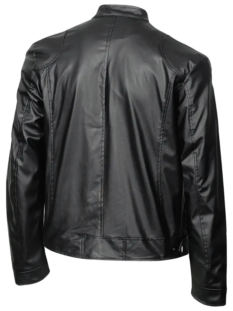 Shileth | Herren-PU-Lederjacke mit Reißverschlusstaschen - modische Herrenjacke