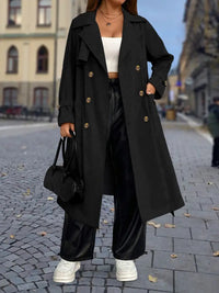 Irelida | Plus Size Solid Double-breasted Belted Trenchcoat, eleganter Reverskragen – Schwarz