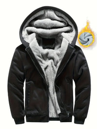 Liazen | Winter Warm Fleece Zipper Hooded Jacke, Solid Farbe verdickt lässiger Hoodie – Schwarz