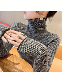 Reigelith | Stylischer Rollkragenpullover mit geometrischem Muster für Frauen - weich, gemütlich – Schwarz