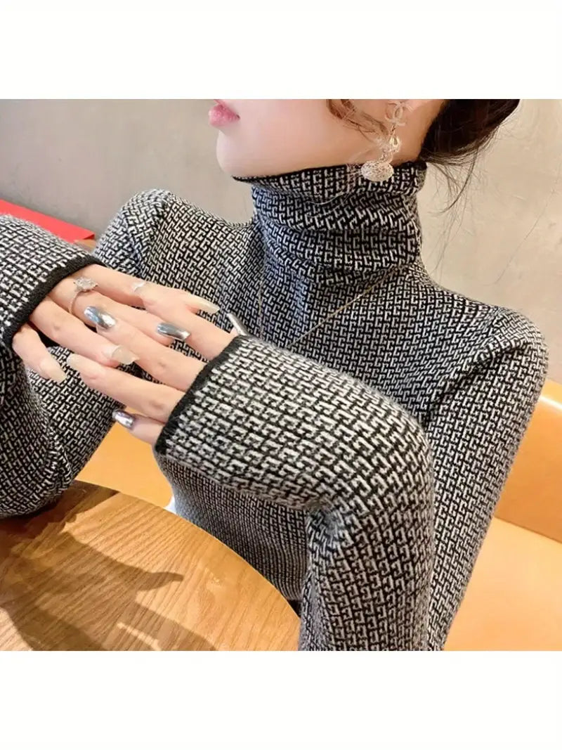 Reigelith | Stylischer Rollkragenpullover mit geometrischem Muster für Frauen - weich, gemütlich