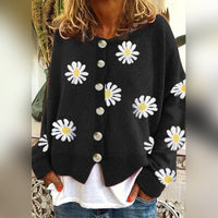 Damen Cardigan mit Blumen Druck | Lässig – Schwarz