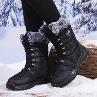 Klequorin | Wasserdichte, rutschfeste High-Top-Schneestiefel für Frauen im mittleren Bereich – Schwarz