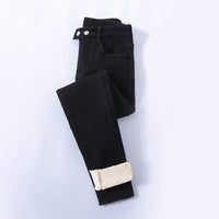 Gefütterte Damen Winter Jeans mit hoher Taille – Schwarz