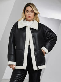 Irevela | Plus Size Casual Wintermantel – Teddy-Paneel, lange Ärmel für Damen – Schwarz