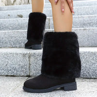 Reigithra | Damenstiefel, Winter Kunstfell Warme Schneestiefel – Schwarz