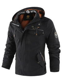 Ashtetra | Herren Casual Windbreaker Jacke mit Kapuze – schicke wasserdichte Jacke mit Stehkragen – Schwarz