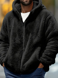 Reigvella | Herren Solid Color Fleece-Futter Kapuzenjacke - Lässiger, stylischer Sportmantel – Schwarz