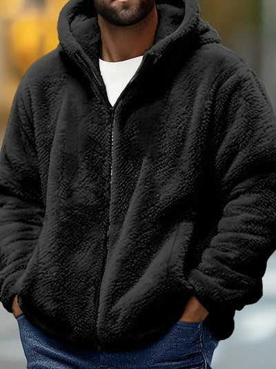 Reigvella | Herren Solid Color Fleece-Futter Kapuzenjacke - Lässiger, stylischer Sportmantel