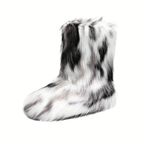 Reigessae | Kuschelige & stilvolle Damen-Kunstfell-Stiefel - Slip-On – Schwarz und Weiß