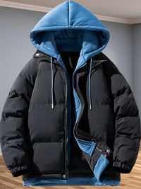 Reigella | Herren Casual Dicke Thermo-Reißverschlussjacke, Langarm mit Kapuze Winddicht – Schwarz