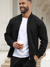 Liashan | Herren Vintage-inspirierte Fleecejacke aus Wildleder – Casual Zip-Up – Schwarz