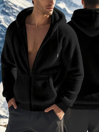 Liabex | Gemütliche Fleece-gefütterte Herren-Kapuzenjacke – Lässige Strickjacke mit Reißverschluss – Schwarz