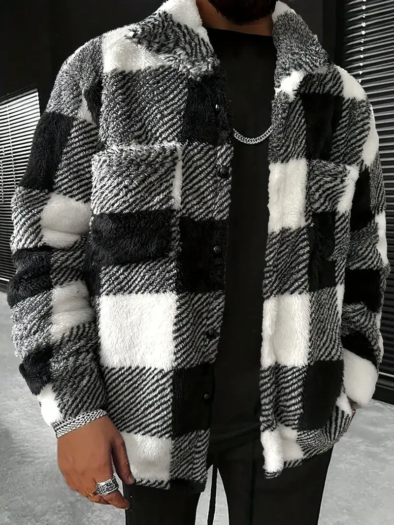 Shivelis | Farbblockierung karierte Fleece-Jacke, lässiger stilvoller Langarm-Mantel