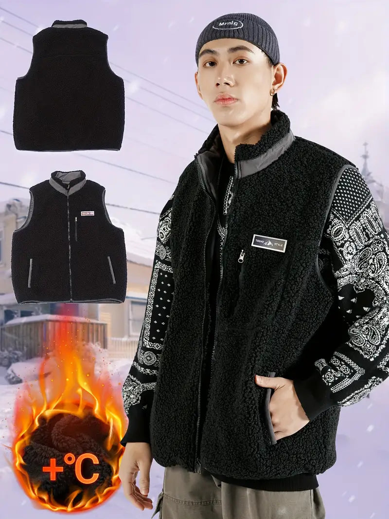 Liaren | FireBrick Reversible Fleece Weste für Männer - ärmellos, warm und dick