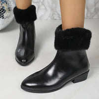 Reiginor | Lässige Damenstiefelette mit Kunstfellmanschette - Winter Solid – Schwarz