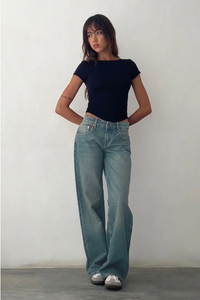 Heidi-Mode | Low Rise Jeans – Blau/Weiß