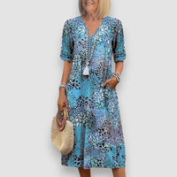 Isla | Elegantes gemustertes Kleid – Blau