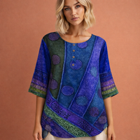 Oversized Sommeroberteil mit buntem Druck für Damen | Noëlle – Blau