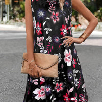 Chloe | Ärmelloses Blumenkleid für Frauen – Schwarz
