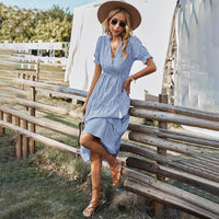 Heidi-Mode | Lässiges gestreiftes Midi-Kleid – Blau