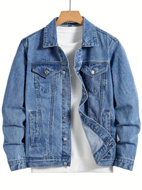 Shiyara | Solide Herren Jeansjacke für Frühling Herbst, stilvolle Freizeitkleidung – Blau