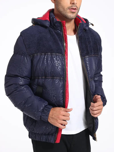 Reigrel | Unifarbene Herren-Pufferjacke mit abnehmbarer Kapuze und Reißverschluss