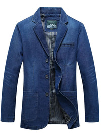 Shileka | Langärmeliger einreihiger Denim-Blazer mit Tasche für Herren – Blau