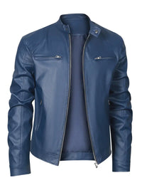 Shileth | Herren-PU-Lederjacke mit Reißverschlusstaschen - modische Herrenjacke – Blau