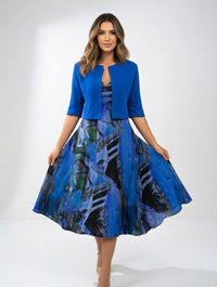 Avelot - Luxuriöses, bedrucktes Midikleid & Bolero-Set – Blau