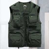 Sommerliche Militär Jagd- und Anglerweste für Herren - Leichte Outdoor Multifunktionsweste mit Taschen – Olivgrün