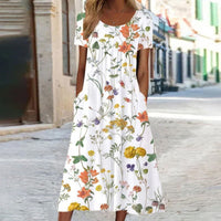 Isabella - Boho Floral Kleid wit Bauchabdeckung – Weiß