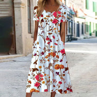 Isabella - Boho Floral Kleid wit Bauchabdeckung – Rot