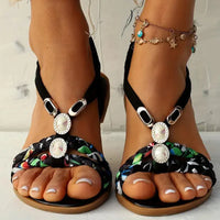 Damen Boho Perlen Slip Auf Sandalen | Bequeme – Schwarz