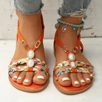 Damen Boho Perlen Slip Auf Sandalen | Bequeme – Orange
