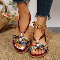 Damen Boho Perlen Slip Auf Sandalen | Bequeme – Rot