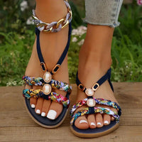 Damen Boho Perlen Slip Auf Sandalen | Bequeme – Blau
