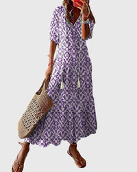 Boho Vintage Sommerkleid für Frauen - Elegantes, luftiges Design für warme Tage – Lila (Fast ausverkauft)
