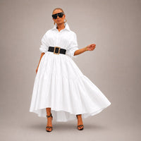 Midikleid Annelie™ mit Hemdkragen, weiten Ärmeln und fließendem Schnitt – Weiß